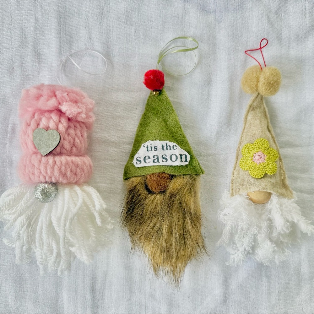 3-Pack Christmas Gnome Ornament Set, Rustic Farmhouse Holiday Festive Decor